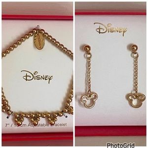 New in box Disney Mickey Mouse bracelet 
Gold tone, hypoallergenic & earrings